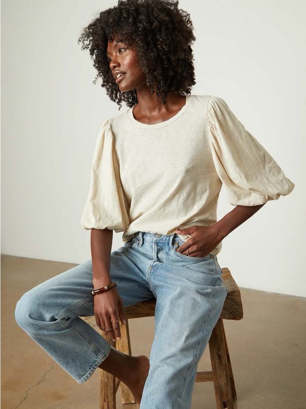 Velvet by Graham & Spencer Vintage Slub Tee Linen Sleeve Top White M